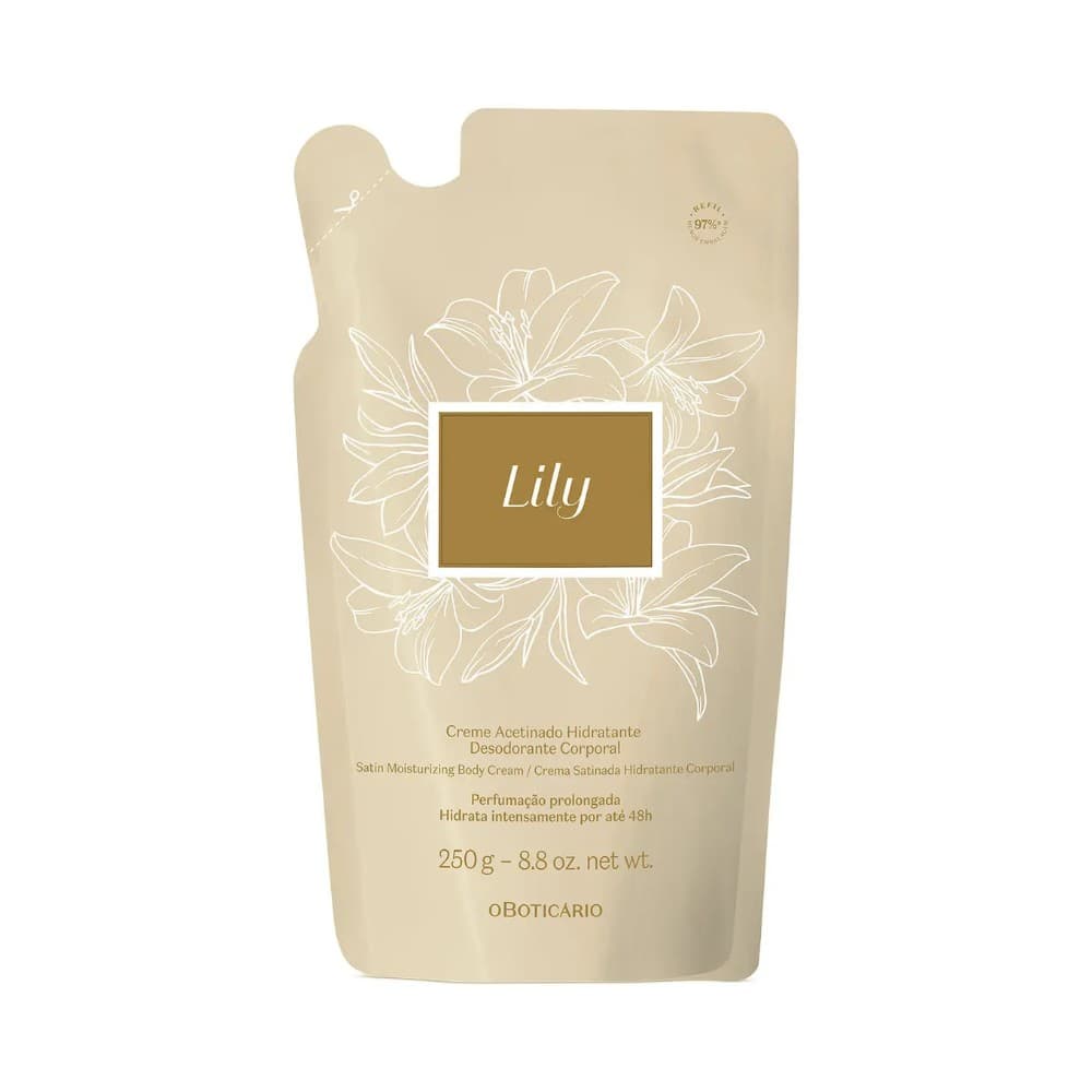 Refil Creme Acetinado Hidratante Corporal Para Pele Lily 250g