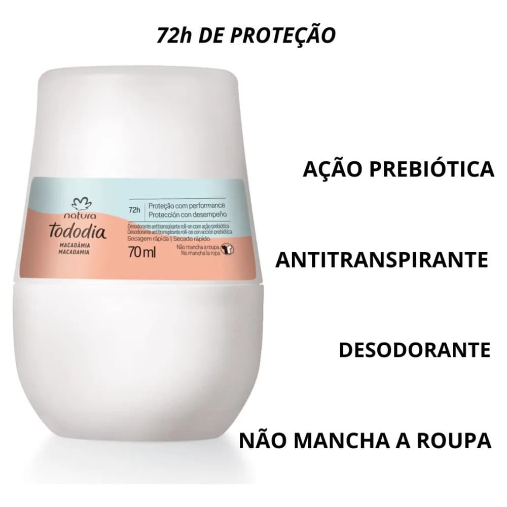 Desodorante Natura Roll-on Tododia Macadâmia 72h - 70 Ml Macadâmia